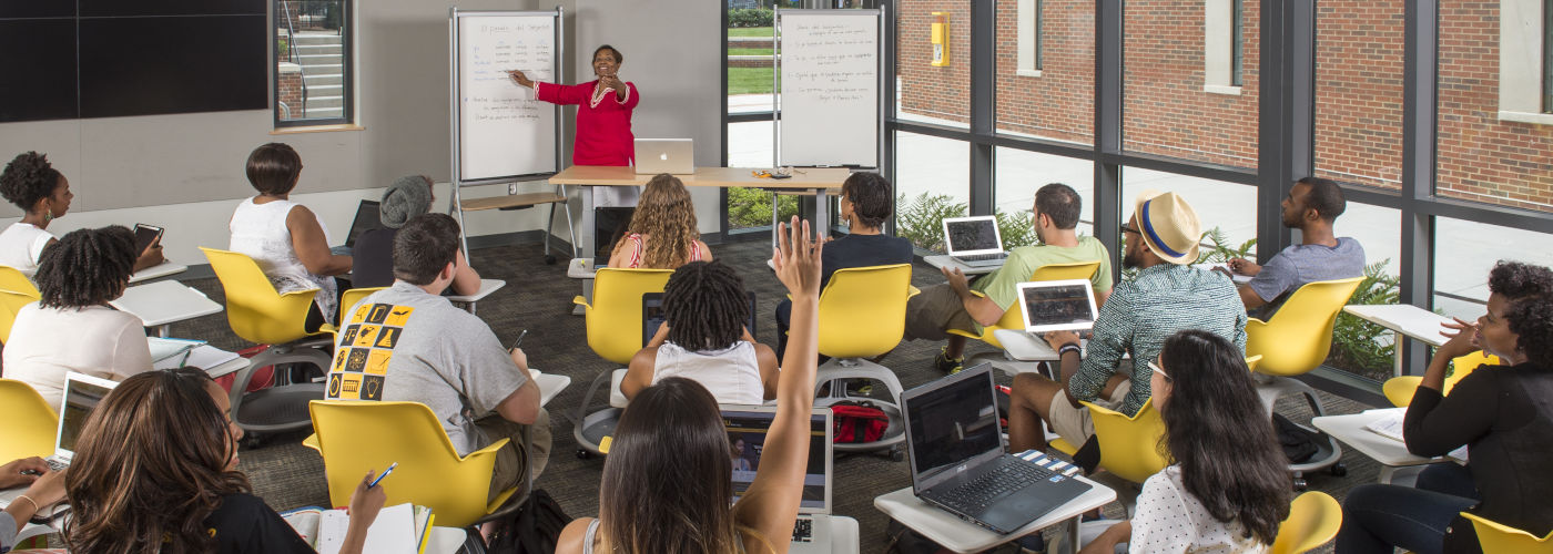 A classroom with instructor and students